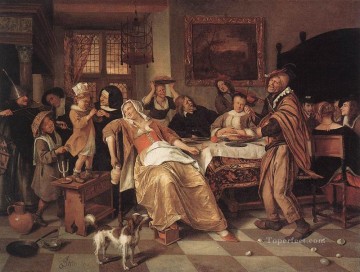the painter jan asselyn Painting - The Bean Feast Dutch genre painter Jan Steen
